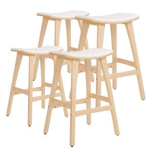 La Bella 4 Set 65cm Beige Wooden Bar Stool KANSO Padded Fabric Kitchen Dining Chair