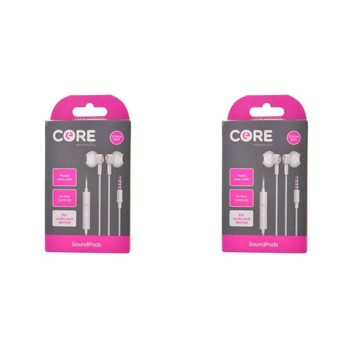 2PK Core Essentials Soundpods/Earphones In-Ear Wired w/ Mic 3.5mm - White