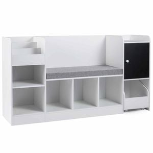 Costway 7 Cubby Kid Bookshelf Bench Reading Nook Shelf Blackboard