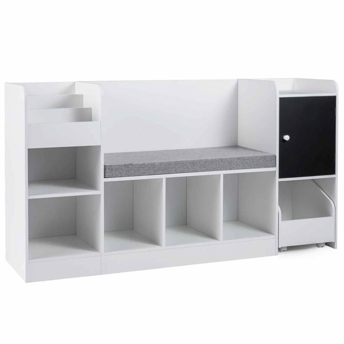 Costway 7 Cubby Kid Bookshelf Bench Reading Nook Shelf Blackboard