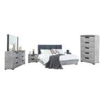 Queen 5 Pcs Bedroom Suite Fabric Upholstery MDF Combination of Black & Cement Colour
