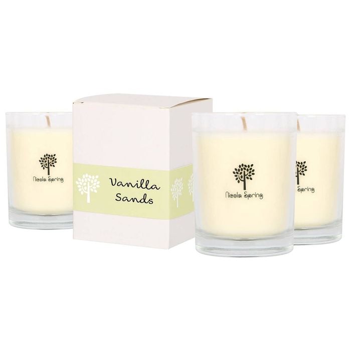 Nicola Spring 3x 160g Soy Wax Scented Candles - Vanilla Sands - 28 Hour Burn Time Relaxation Aromatherapy Gift Ready Jar Candle