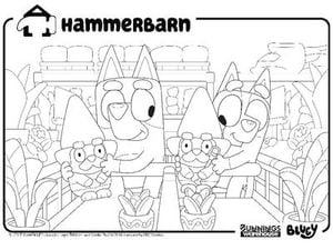 Drawing of a Hammerbarn scene in the Bluey show.