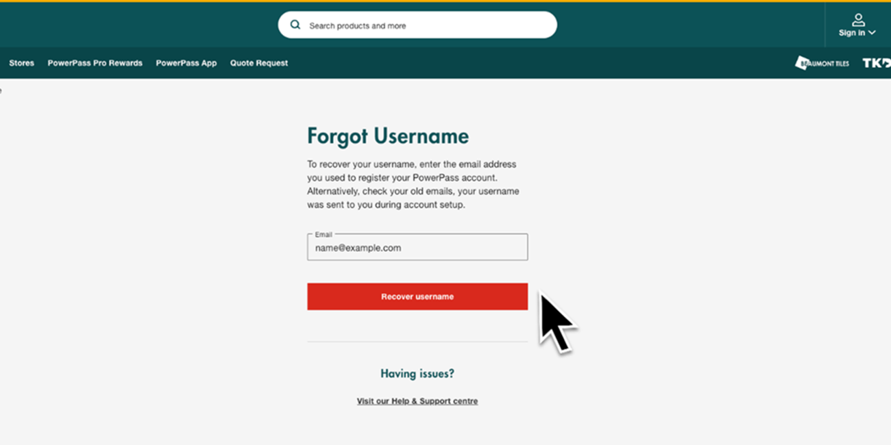 Help and Support Page - How to recover your username - step 3