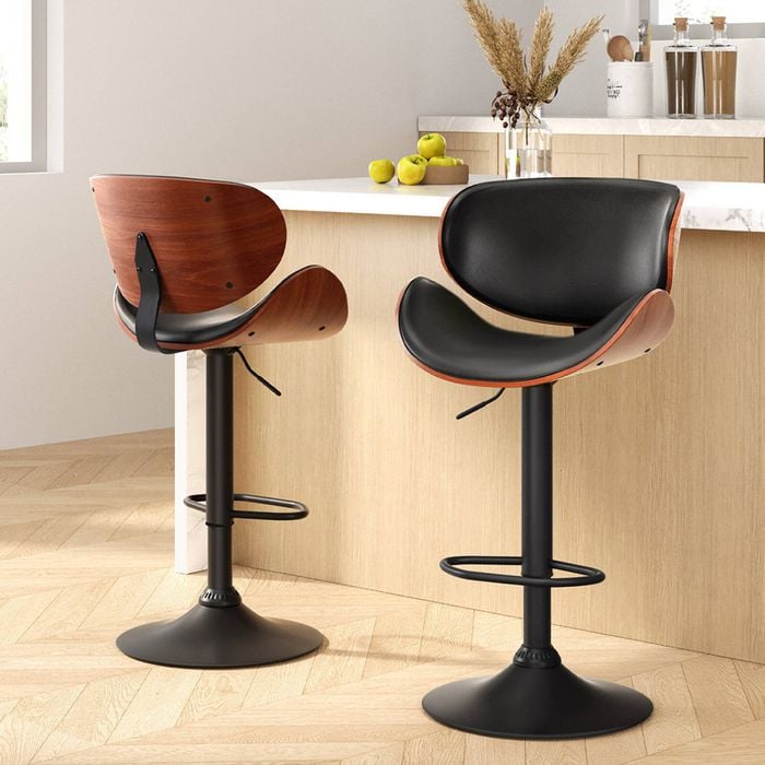 Homfurn 2x Bar Stools – Pu Leather, 360° Swivel, Gas Lift Height Adjustable 57-78cm, 150kg Capacity, Black
