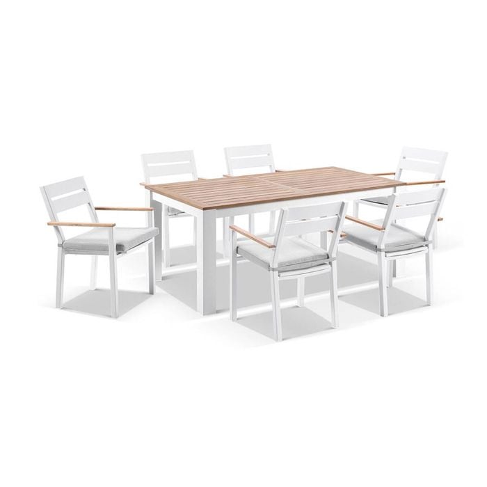 Outdoor Balmoral 1.8M Teak Top Aluminium Table & 6 Capri Dining Chairs