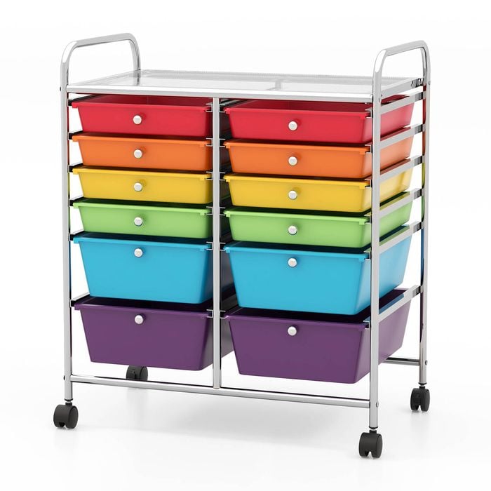 Costway 12 Drawers Galvanized Rolling Storage Trolley Cart Multi