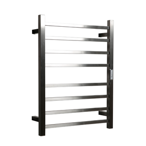 Hotwire 80W 700 x 530mm Brushed Nickel 8 Bar Flat Square Heated Towel Rail with Timer