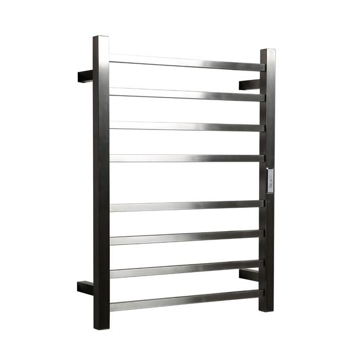 Hotwire 80W 700 x 530mm Brushed Nickel 8 Bar Flat Square Heated Towel Rail with Timer