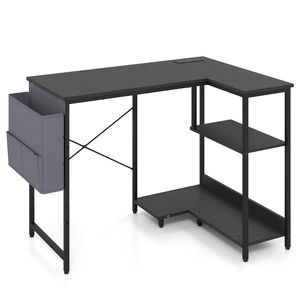 Costway 101cm L Computer Desk Adjustable Gaming Table Study Reversible Shelf Charging Hub Metal-Black