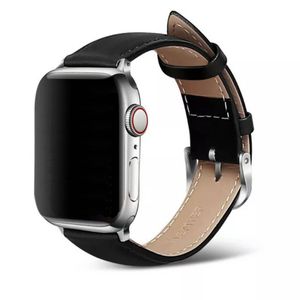 Premium Leather Watch Band Strap - For Apple iWatch 38mm 40mm 41mm [42mm Series 10] (Black)