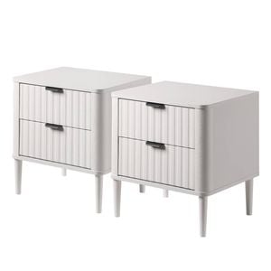 Oikiture 2x Bedside Table Nightstand Side Tables Storage 2 Drawers Cabinet White