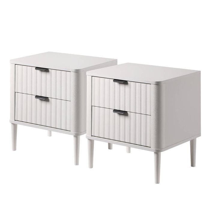 Oikiture 2x Bedside Table Nightstand Side Tables Storage 2 Drawers Cabinet White