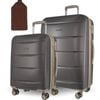 2pc Pierre Cardin Hard Medium & Cabin Travel Luggage Set w/ Name Tag Graphite