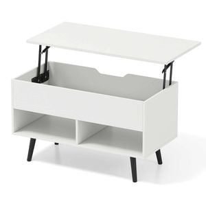 Costway  Lift Top Coffee Wood Dining Table W/shelves White