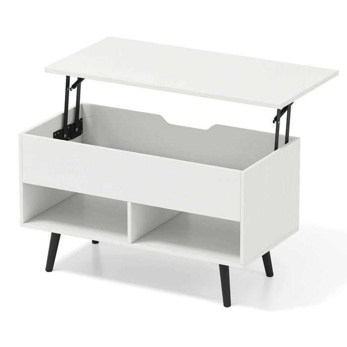 Costway  Lift Top Coffee Wood Dining Table W/shelves White