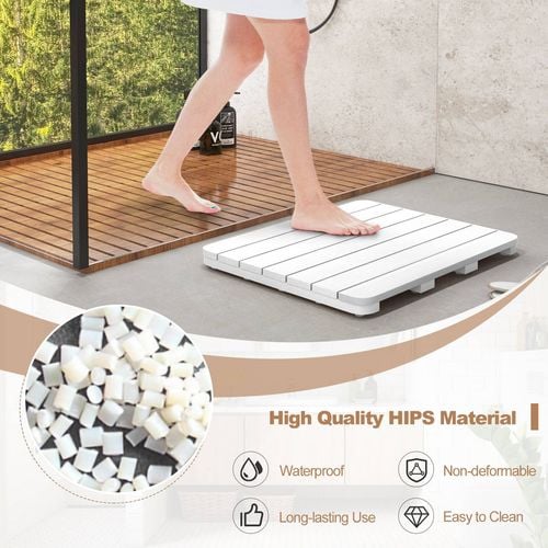 Costway Wooden Bath Mat 60cm x 49cm Non-Slip Bathroom Spa Shower Mat ...