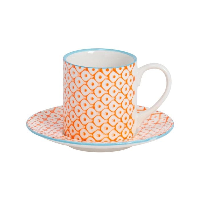 Nicola Spring Hand-Printed Espresso Cup and Saucer Set - Small Japanese Style Porcelain Coffee Mug - 65ml