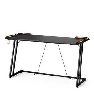 Advwin 140cm LED Gaming Desk Carbon Fiber Large Computer Workstation w/ Cup Holder & Headphone Hook Black