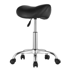 Vevor Saddle Rolling Stool Black Pu Leather With Wheels 360°swivel Thickened Cushion Height Adjustable