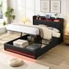 Homfurn Queen Bed Frame With Storage, Gas Lift Bed Queen Size Faux Leather With Led & Charging Station, Noise Free, Black