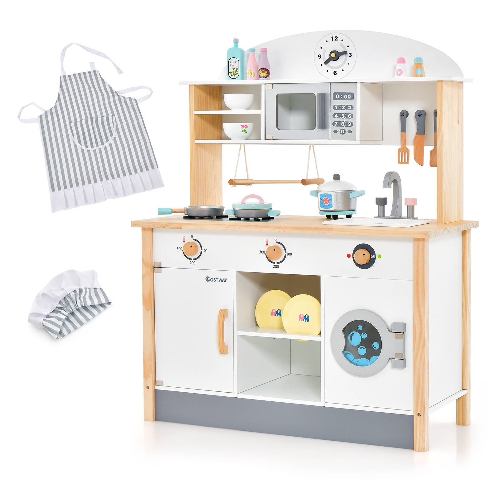 Costway Kids Kitchen Play Set with Storage Cabinet White
