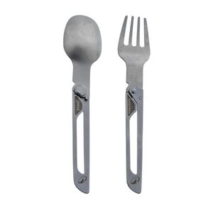 Decathlon - Pack Of 2 Folding Cutlery Sets 900, Fork + Spoon, Stainless Steel For Camping - One Size