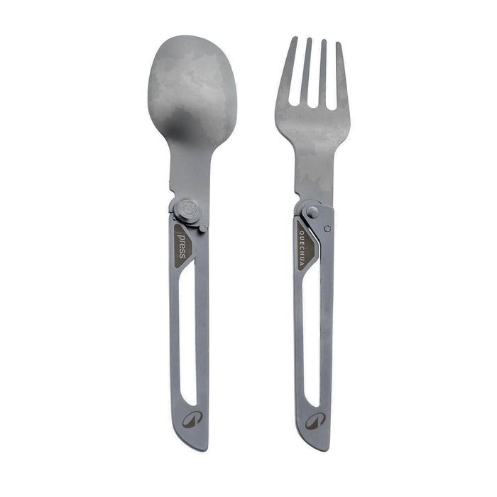 Decathlon - Pack Of 2 Folding Cutlery Sets 900, Fork + Spoon, Stainless Steel For Camping - One Size