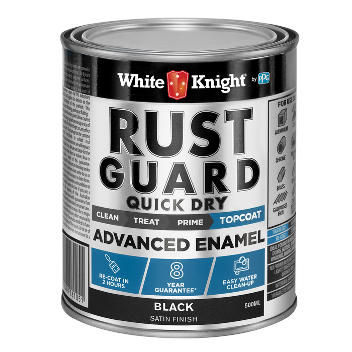 White Knight 500ml Black Satin Rust Guard Quick Dry Advanced Enamel Paint
