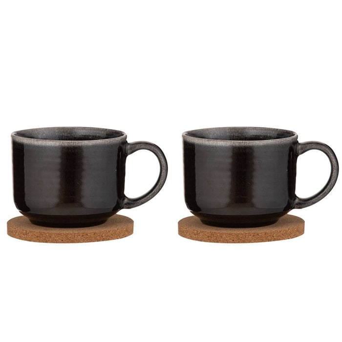 2x 2pc Ladelle Melange Stoneware/cork 500ml Mug & Coaster Set - Charcoal