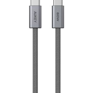 AUKEY CB-DCC061 Circlet Blink 1m 60W Braided USB-C to USB-C Cable, Dual USB-C Ports, Frost White