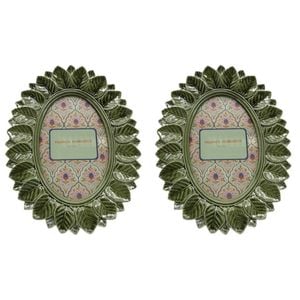 2PK Urban Resin/Wood Oval Leaf Photo Picture Frame 4x6in 22x18cm Green