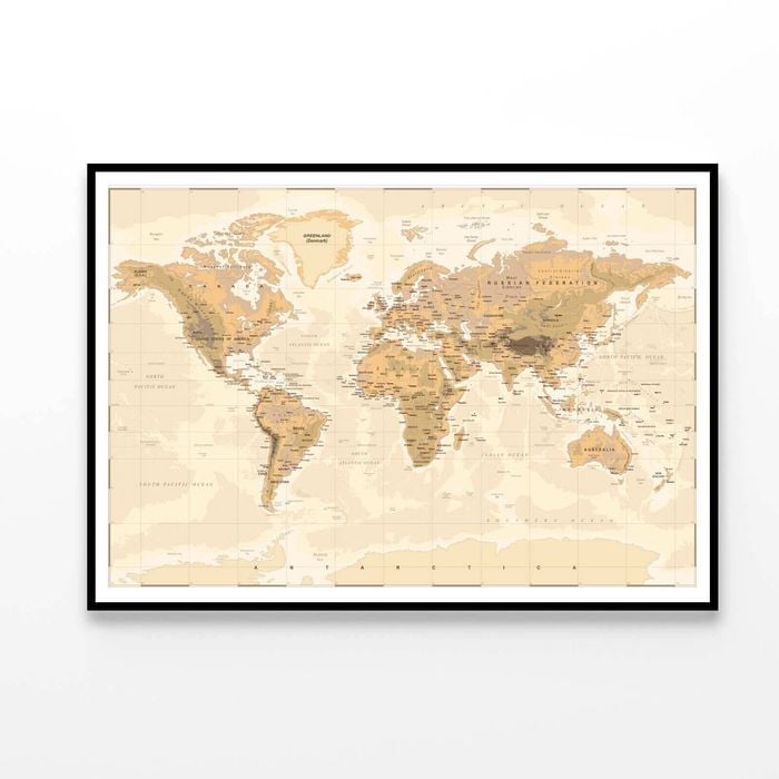 Vintage Physical World Map  Print 100% Australian Made 90x60cm  (Poster)