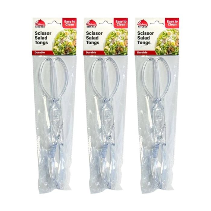 3PK Culinary Kitchen Plastic Salad Tongs Cooking Utensil 29cm Clear