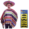 3pc Set s Mexican Poncho + Sombrero + Moustache Spanish Cowboy Costume Party
