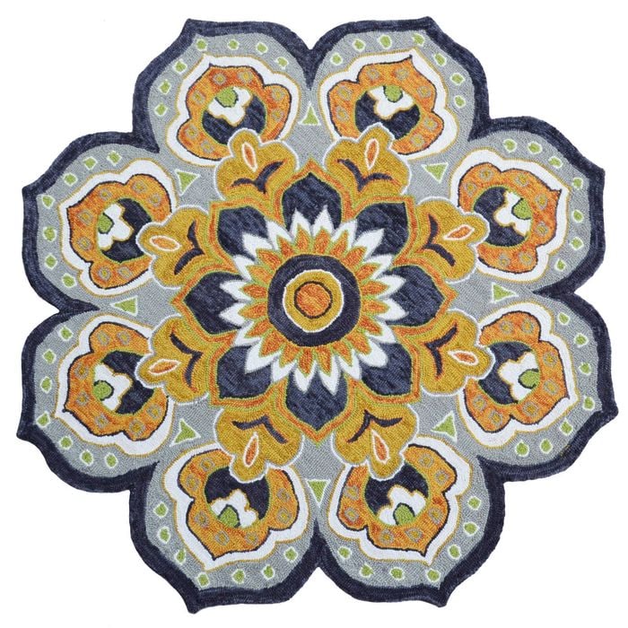 Handmade Floral Wool Rug-Petals 6414-Silver Gold-150x150cm