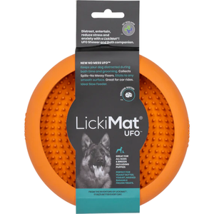 LickiMat Orange UFO Pet Shower & Bath Companion for Dogs