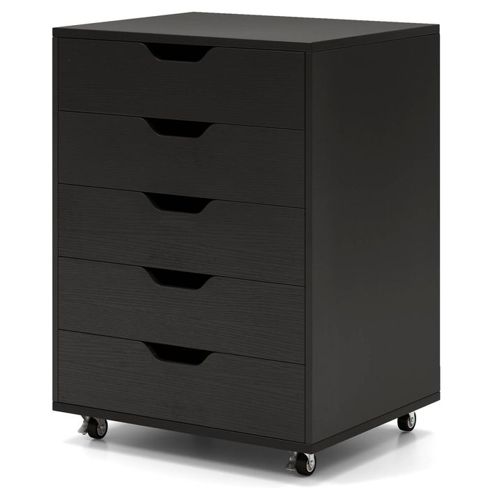Costway 5-Drawer Filing Cabinet Mobile Storage Home Office - Black ...