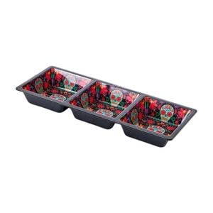 Prepara Melamine 3-Section Serving Saucer Tray Day of the Dead Ed 37x15cm Black
