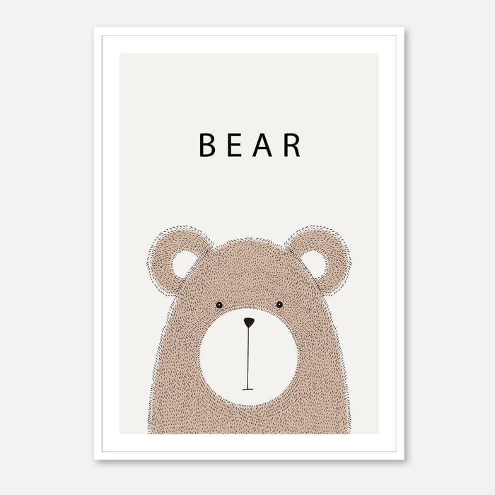 Galrie Charming Minimalist Bear Art Print - Ideal for Nursery and Kids' Rooms, Poster Only, 70 x 100cm (28 x 40inch)