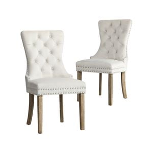 Oikiture 2x Velvet Dining Chairs Beige