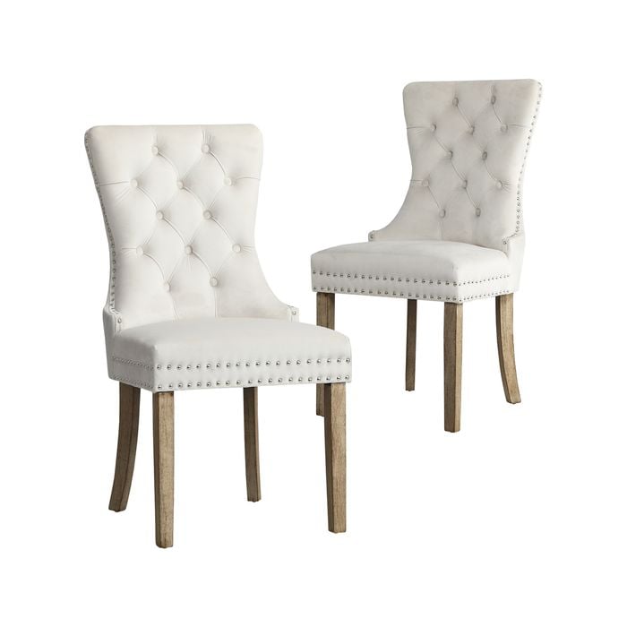 Oikiture 2x Velvet Dining Chairs Beige