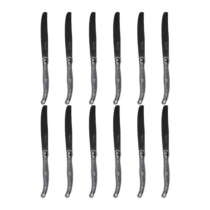 12pc Laguiole Etiquette Stainless Steel Table Knife Set 23.5cm Marble Grey