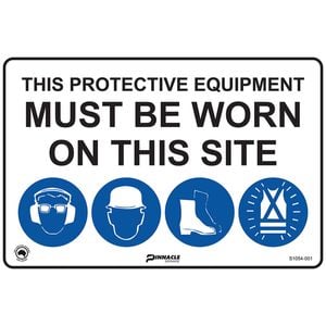 Pinnacle 800 x 600mm Hearing / Eye / Hardhat / Footwear / Hi-Vis Metal Combination Mandatory Site Sign