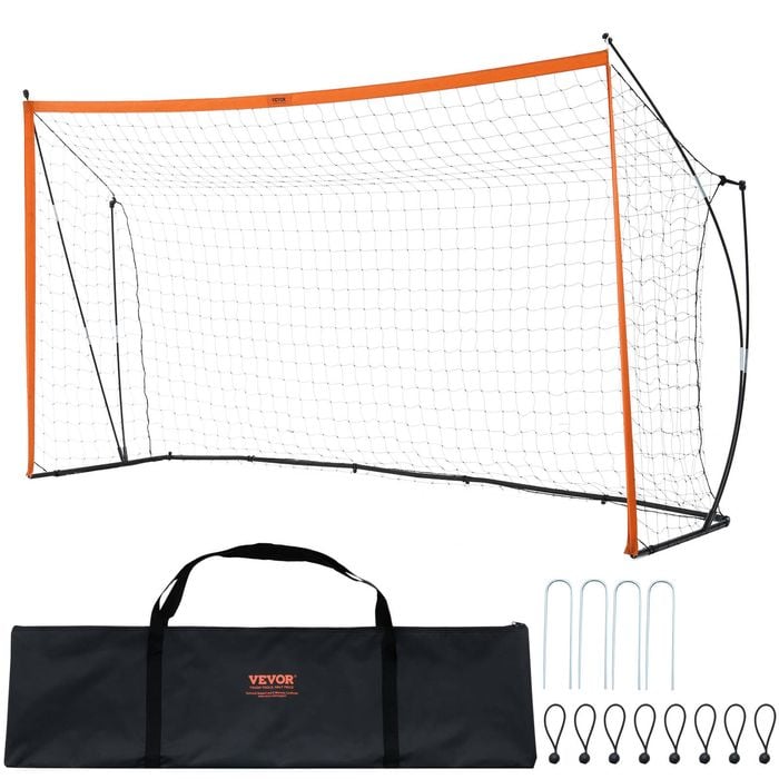 Vevor 364x193 Cm Portable Soccer Goal Orange Steel Fiberglass Structure With Carry Bag