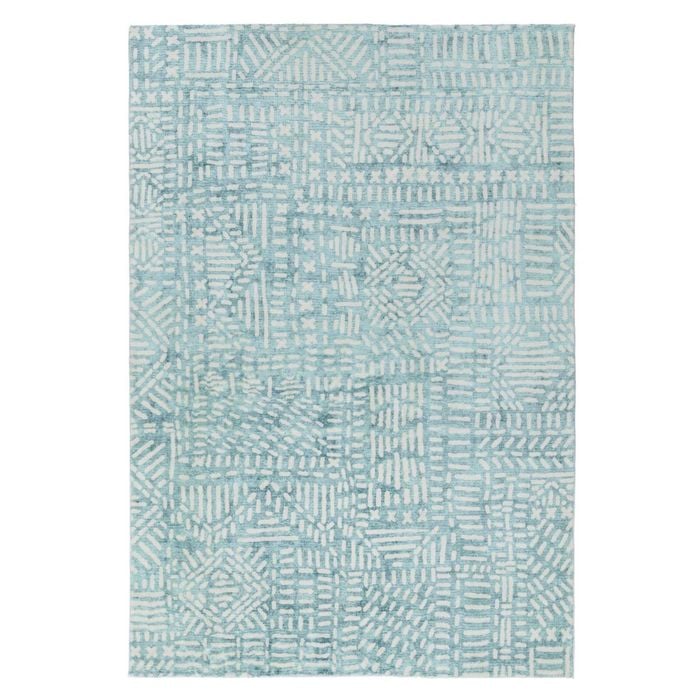 Loopsie-180cm X 120cm-asni Blue And Ivory Tribal Washable Rug