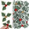 Catzon 20Pcs Artificial Holly Berries with Green Leaves for Xmas Tree