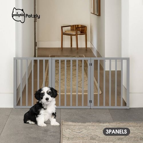 Petzly Pet Gate Dog Fence Safety Barrier Security Door 3 Panel 61cm Grey Bunnings Australia