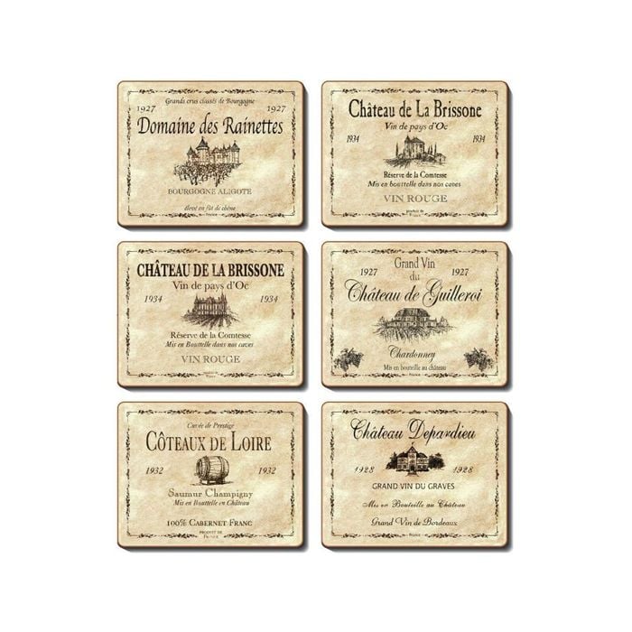 Cinnamon Cork Backed Coasters Set of 6 Wine Labels