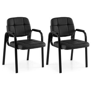 Costway Guest Chair Set Of 2 Leather Waiting Room Dining Office Reception